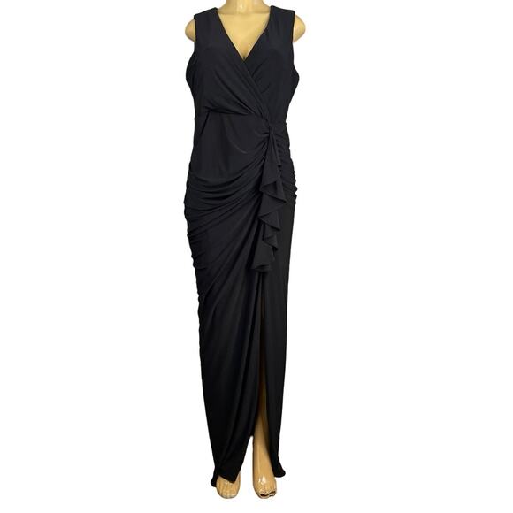 Betsy & Adam Bobbi Gown Ruched Surplice Sleeveless Dress Black Size 14W 14 - Picture 1 of 11